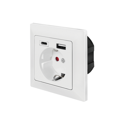 Indbygget vægstikdåse LogiLink PA0262 med USB-A og USB-C - hvid