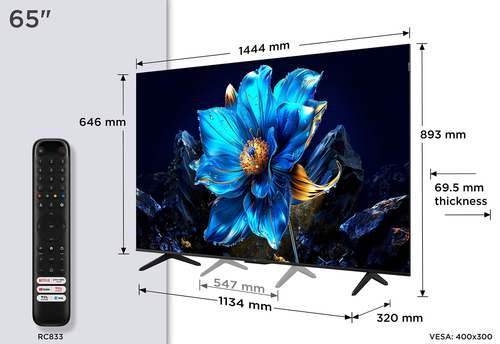 65" Tcl 65P7K Smart 4K Ultra HD Hdr Qled TV, Silver/Grey - image 3