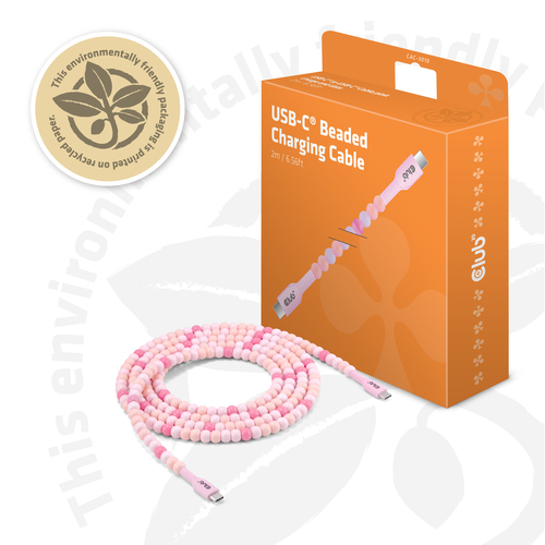 Club 3D USB-C Beaded Cable Pink, 2 meter kabel, afbeelding 9