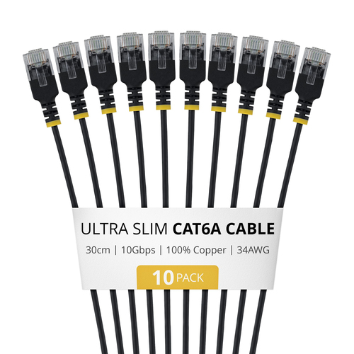 Startech.COM 30CM Black Ultra Slim CAT6A 10 Pack, Lifetime