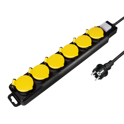 LogiLink Stikdåse 6-stik 16A Sort Gul 1.5m