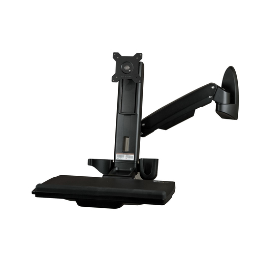 StarTech.com Wall Mount Workstation, Articulating Full Motion Standing Desk with Ergonomic Height Adjustable Monitor & Keyboard Tray Arm, Mouse & Scanner Holders, For Single VESA Display - Foldable Standing Desk (WALLSTS1) Monteringssæt Monitor 24 – billede 5