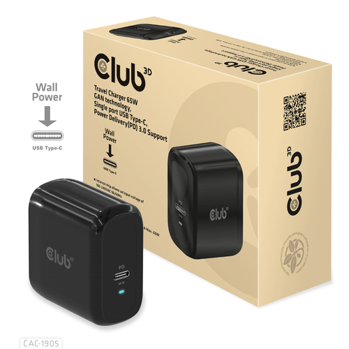 Club 3D Travel Charger PPS 65W GAN technology oplader, afbeelding 3