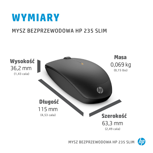 Mysz bezprzewodowa HP 235 Slim 1600DPI Bateria do 18 msc. 4E407AA