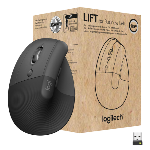 Logitech Mouse LIFT (LEFT) WL Vertical Ergonomic for Busi. graphite BT für Linkshänder, 6 Tasten