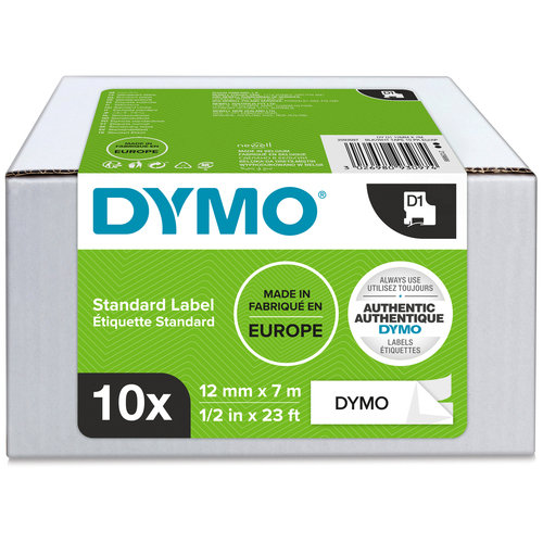 Dymo D1 LabelMaker Tape 12mmx7mm Black on White (Pack of 10) 2093097 - image 1