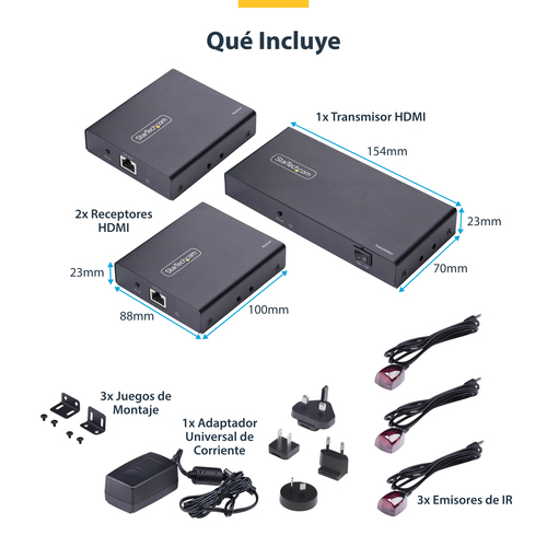 StarTech.com Extensor Divisor de 2 Puertos HDMI 4K 60Hz por Cable CAT6 Ethernet - Juego de Distribución 1x2 HDMI con IR y Power over Cable - Hasta 70m