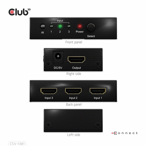 Club 3D 3 - 1 HDMI Switch 8K 60Hz / 4K 120Hz, afbeelding 4