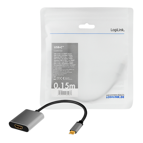 LogiLink CUA0103 tussenstuk voor kabels USB 3.2 Gen1 Type-C HDMI-A Zwart, Grijs, afbeelding 4