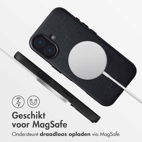 Accezz MagSafe Leather Backcover iPhone 16 - Onyx Black, afbeelding 3