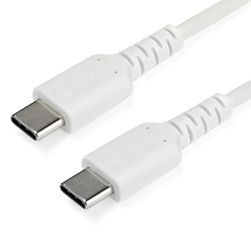 StarTech.com 2m USB C Charging Cable, Durable Fast Charge & Sync USB 2.0 Type C to USB C Laptop Charger Cord, TPE Jacket Aramid Fiber M/M 60W White, Samsung S10, S20 iPad Pro MS Surface - Heavy Duty and Rugged USB Type-C kabel 2m Hvid