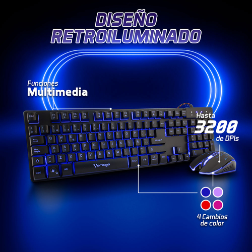 Kit de Teclado y Mouse Gaming VORAGO KM-500