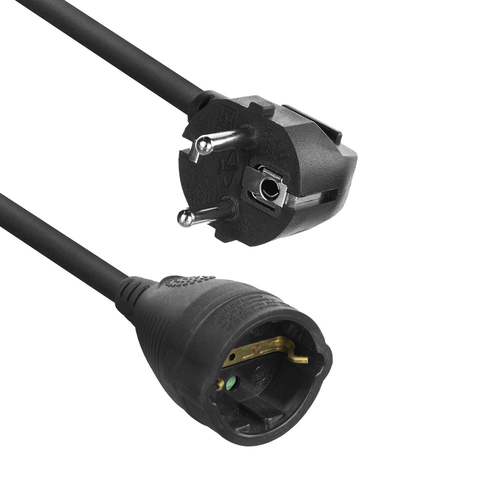 ACT Connectivity Netsnoer verlengkabel CEE 7/7 male (haaks) - CEE 7/7 female zwart