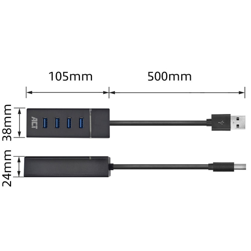 ACT Connectivity AC6300 USB Hub USB 3.2 Gen 1 met 4 USB-A poorten usb-hub, afbeelding 4
