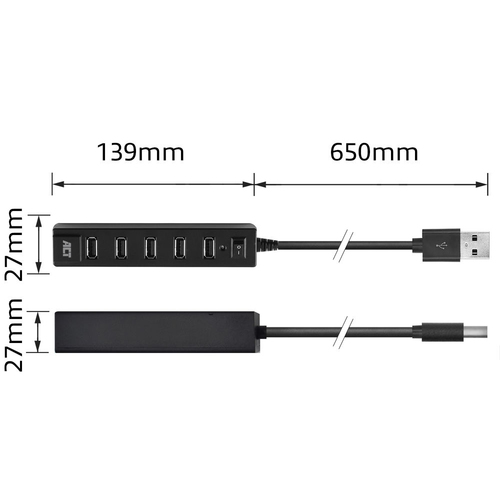 ACT Connectivity USB Hub 7 port met aan- en uit schakelaar usb-hub, afbeelding 3