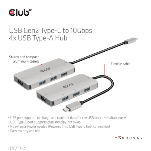 Club 3D USB-C Gen2 > 4x USB-A 10Gbps usb-hub, afbeelding 10