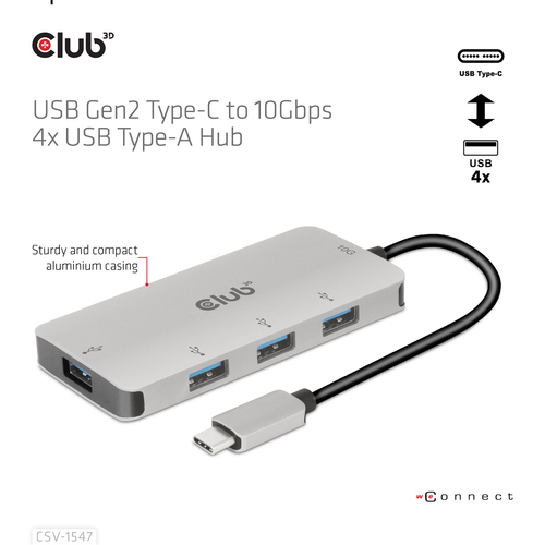 Club 3D USB-C Gen2 > 4x USB-A 10Gbps usb-hub, afbeelding 7