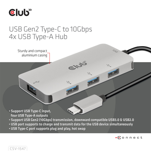 Club 3D USB-C Gen2 > 4x USB-A 10Gbps usb-hub, afbeelding 6