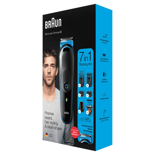 Braun All-in-one 7-in-1 Trimmer MGK3245 Men Beard Trimmer, Face Trimmer & Hair Clipper, Black/Blue – image 5