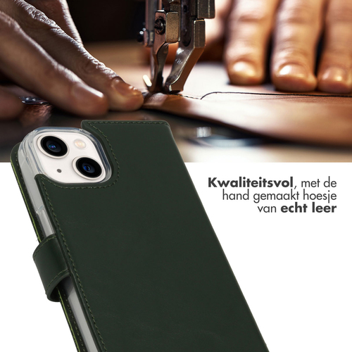 Selencia Echt Lederen Bookcase iPhone 14 - Groen, afbeelding 2