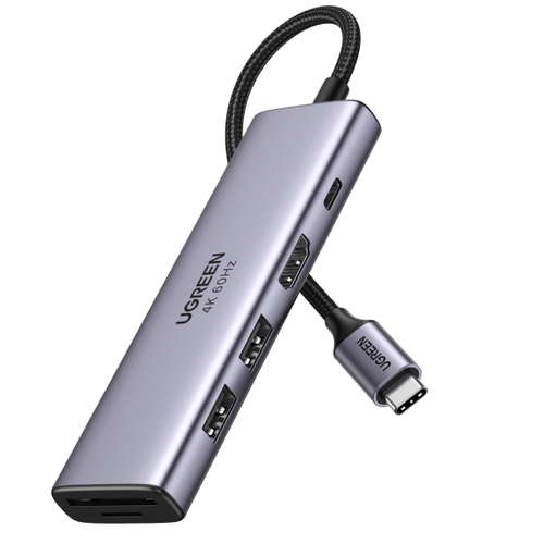 HUB USB-C Multifuncional   a  HDMI 4K@60Hz / HDCP2.2 / HDR10/3D / 2 Puertos USB3.0 / Lector de Tarjetas SD+TF (Uso Simultáneo) / USB C PD 100W / 6 en 1 <br>  <strong>Código SAT:</strong> 26121604 - 60384