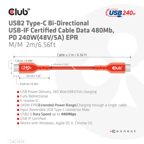 Club 3D USB-C 2.0 Bi-Directional kabel, afbeelding 8