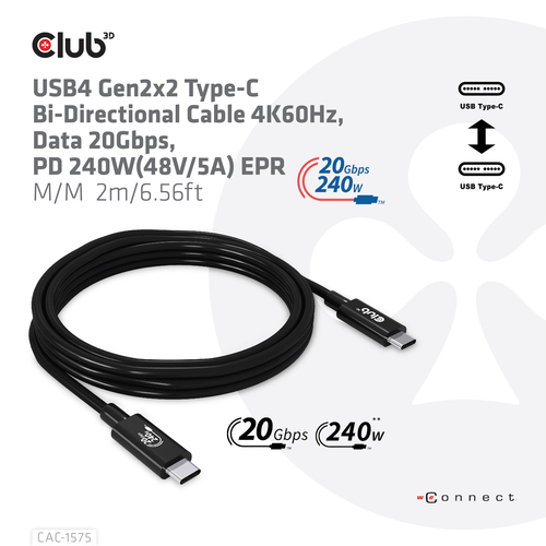 Club 3D USB4-C Gen2x2 Bi-Directional kabel, afbeelding 6