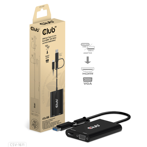Club 3D USB Gen1 Type-C/-A to Dual HDMI (4K/30Hz) / VGA (1080/60Hz) adapter, afbeelding 6