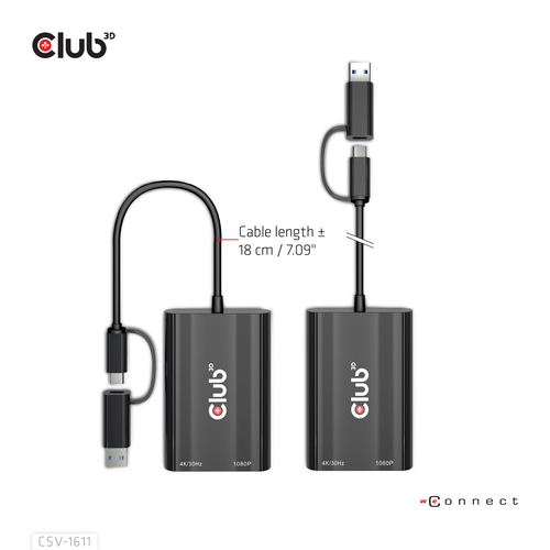 Club 3D USB Gen1 Type-C/-A to Dual HDMI (4K/30Hz) / VGA (1080/60Hz) adapter, afbeelding 2