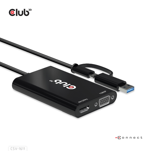 Club 3D USB Gen1 Type-C/-A to Dual HDMI (4K/30Hz) / VGA (1080/60Hz) adapter, afbeelding 5