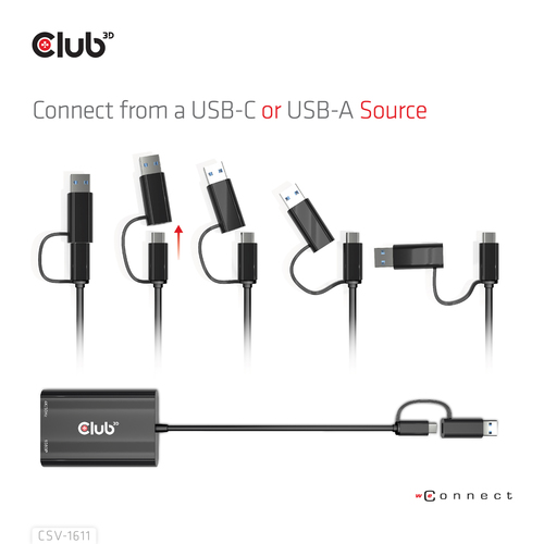 Club 3D USB Gen1 Type-C/-A to Dual HDMI (4K/30Hz) / VGA (1080/60Hz) adapter, afbeelding 3