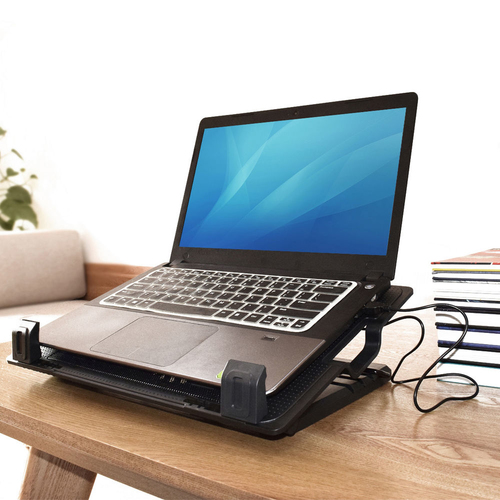 ACT Laptopstandaard, met ventilator, hoogte verstelbaar in 5 standen, 2-poorts hub, afbeelding 2