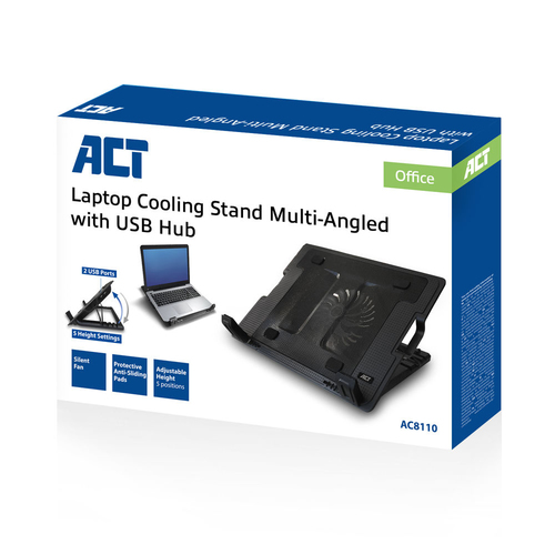 ACT Laptopstandaard, met ventilator, hoogte verstelbaar in 5 standen, 2-poorts hub, afbeelding 4