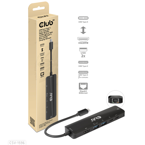 Club 3D USB Gen1 Type-C 6-in-1 Hub dockingstation, afbeelding 6