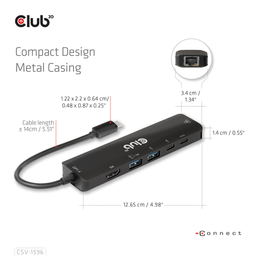 Club 3D USB Gen1 Type-C 6-in-1 Hub dockingstation, afbeelding 10