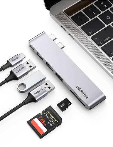 60560 HUB USB-C Thunderbolt 3 6 en 2 3 Puertos USB30 1 USB-C PD 100W Transferencia de Video y Datos Memoria SD Micro SD TF Uso Simultáneo Multifuncional para MacBook Pro/Air Carcasa de Aluminio 60560