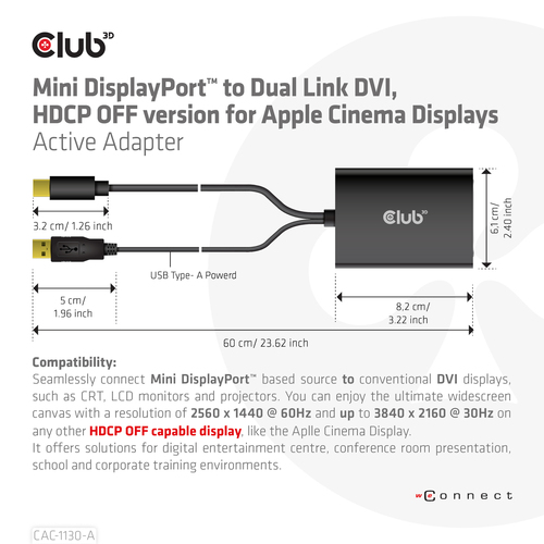 Club 3D Mini DisplayPort naar Dual Link DVI-adapter, afbeelding 3
