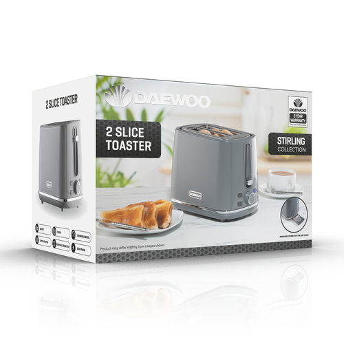 Daewoo 'Stirling' Series Two Slice Toaster With Reheat Defrost & 7 Browning Functions in Grey Grey - image 1