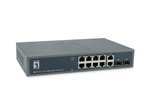LevelOne Switch 10x GE GEP-1221 2xGSFP 150W 8xPoE
