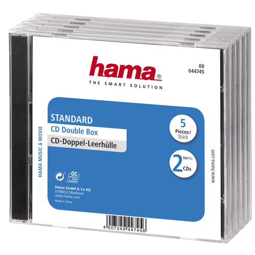 Product image: Hama CD Double Jewel Case Standard, Pack 5 2 discs Transparent