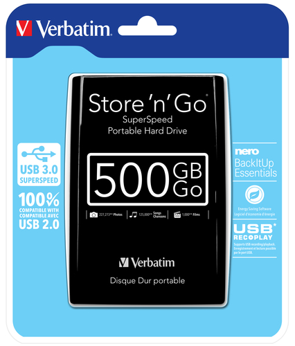 Verbatim Store 'n' Go Harddisk Portable 500GB USB 3.0 5400rpm