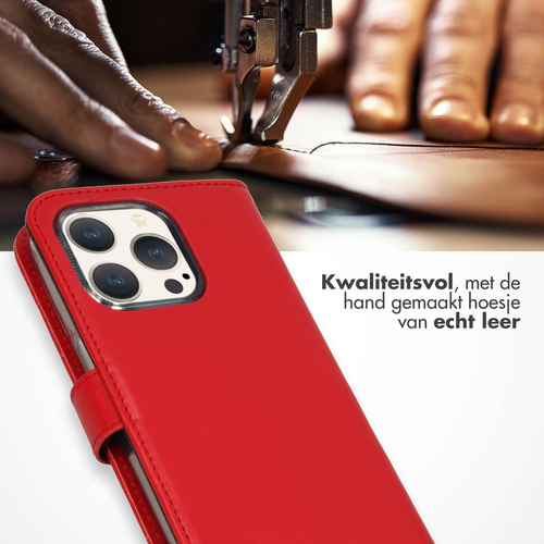 Selencia Echt Lederen Bookcase iPhone 15 Pro - Rood, afbeelding 2