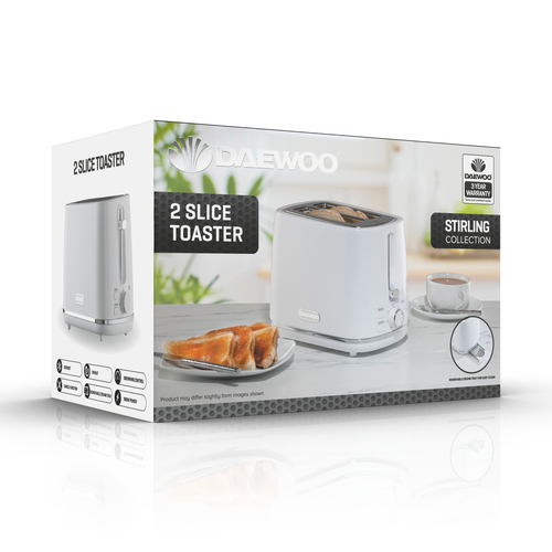 Daewoo Unisex 'Stirling' Series Two Slice Toaster w/ Reheat Defrost & 7 Browning Functions in White White One Size female - image 1