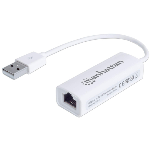 Manhattan Adaptador de red Fast Ethernet USB-A, 10/100 Mbps, 480 Mbps (USB 2.0), RJ45, blanco, 3 años de garantía imagen 1