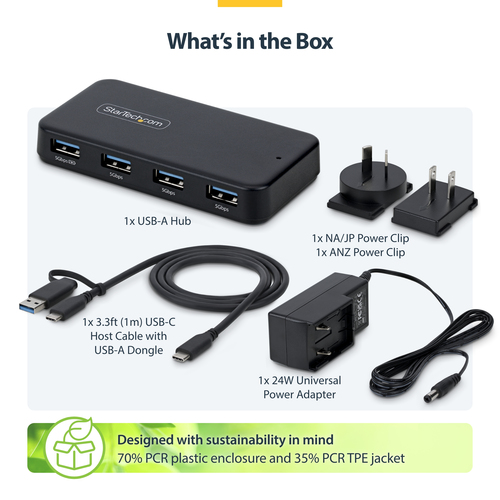 StarTech.com 4-Port USB-A Hub, 5Gbps, Self-Powered, 2-in-1 USB-C and USB-A Host Cable, 1x BC 1.2 Charging Port – image 4