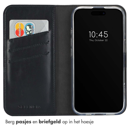 Selencia Echt Lederen Bookcase iPhone 16 Plus - Zwart, afbeelding 3