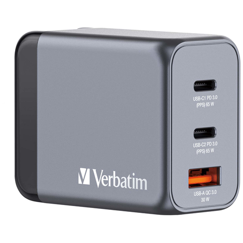 Cargador de pared Verbatim GaN de 35 combina un puerto USB-C PD de 65W y un puerto USB-A QC 30 EU/UK/US  32201 - 32201