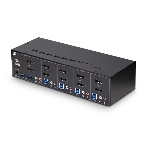 StarTech.com 4-Port Dual-Monitor DisplayPort KVM Switch, 4K 60Hz, 2x USB 5Gbps Hub Ports, 2x USB 2.0 HID Ports, Hotkey and Push-Button Switching, TAA, afbeelding 2