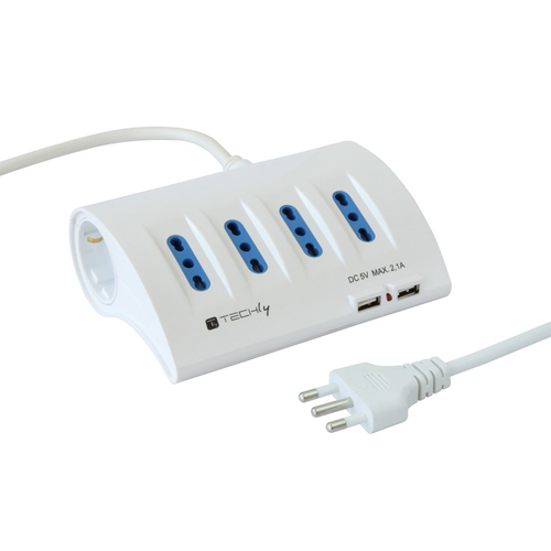 Techly Desktop Multisocket 4 2P+E Italian std sockets 2 German std sockets and 2 USB White IUPS-PCP-4UDESK2