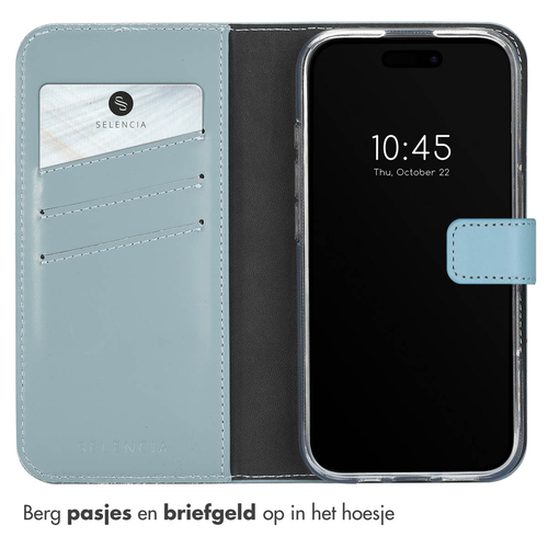 Selencia Echt Lederen Bookcase iPhone 16 - Air Blue, afbeelding 3